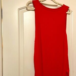 Red plus size sleeveless, runch side dress.